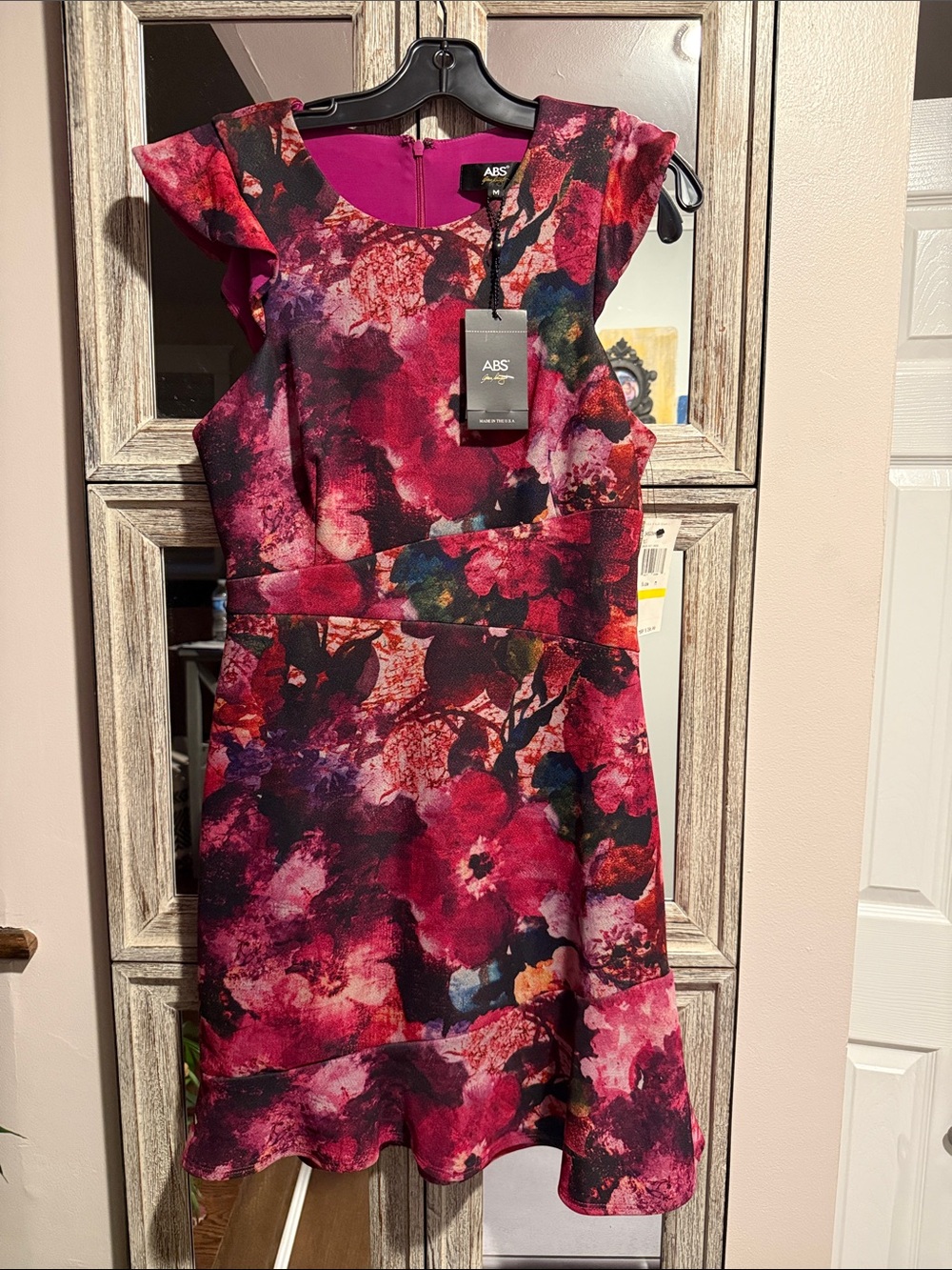 ABS Allen Schwartz Vibrant Floral Fit-and-Flare Mini Dress in Pink and Magenta